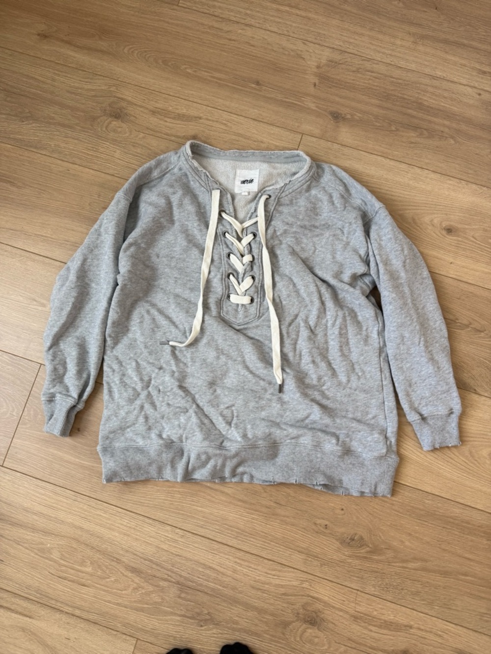 aerie Light Gray Lace-Up Pullover